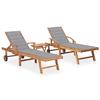 VidaXL Sun Loungers 2 Pcs with Table and Cushion Solid Teak Wood 3073172