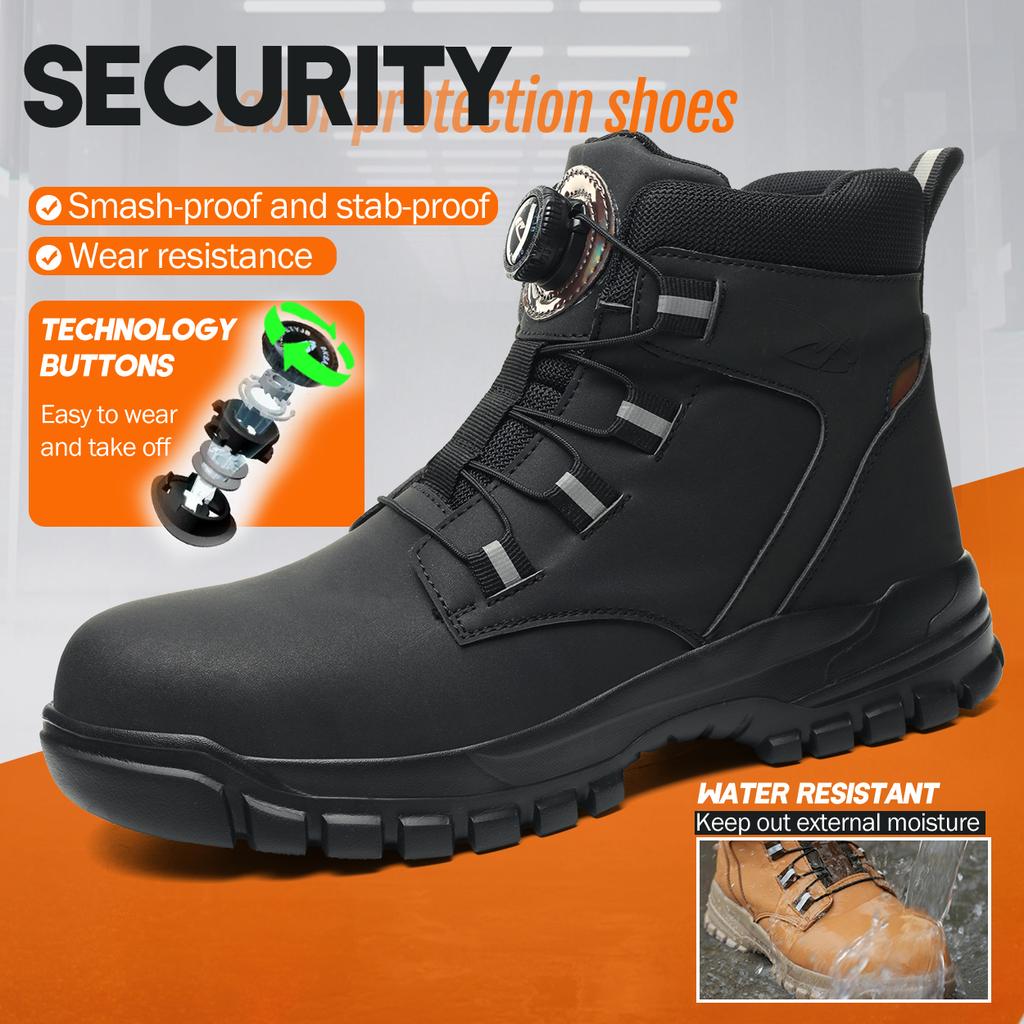 Men Waterproof Safety Boots High Top Steel Toe Anti-smash Stab-resistant Safety Shoes Design Suitable for Exploitation Site