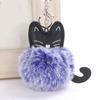 Two-Color Leather Cute Kitten Fuzzy Ball Cartoon Cat Pendant Keychain