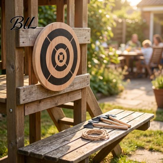 Easy Setup Dart Game Ax Throwing Target Kit, with Wood Disc, 3 Kit Axes, Rope, for Indoor Outdoor Backyard Family Party
