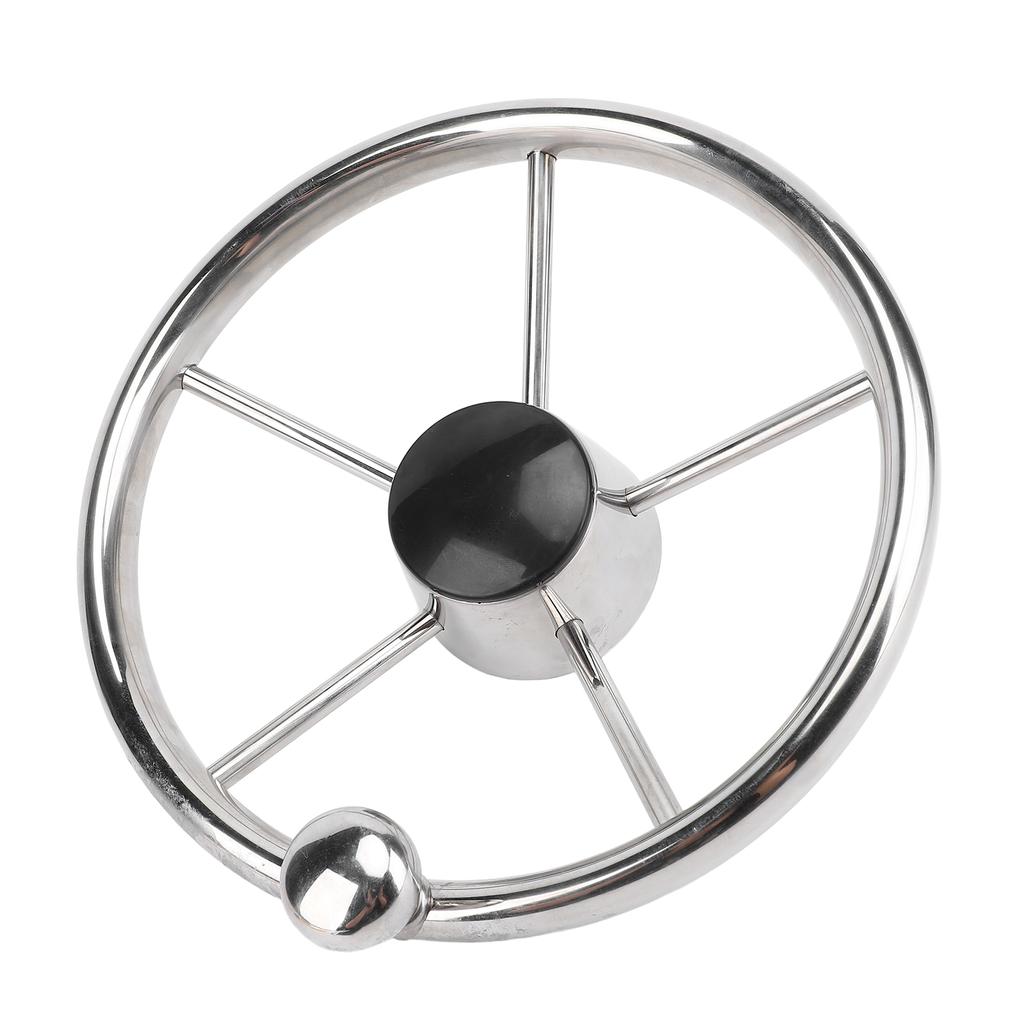 11 Inch Boat Steering Wheel Marine Stainless Steel Steering Wheel 5 Spoke 25 Degree with Foam Grip and Center Cap for