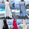White Lace Splicing Hollow Out Long Dress Women Summer Embroidery Maxi Sundress Vintage Sleeveless High Waist Shirt Robe Femme