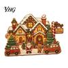Rustic Winter Home Accents Christmas Wooden House Ornament, Santa Claus/Snowman/Elk Sleds/Winter Cabins Sturdy Wood Snowman Ornament Scene Figurines,