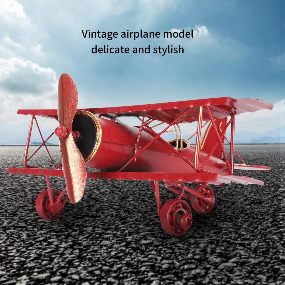 Moving Metal Biplane Ornament Red Vintage Aircraft Decor Retro Hanging Handicraft Home Decoration