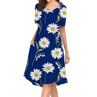 Элегантные женские платья-футболки с круглым вырезом, весна-лето, 3D цветочный принт, модные пляжные сарафаны, платья длиной до колена для женщин