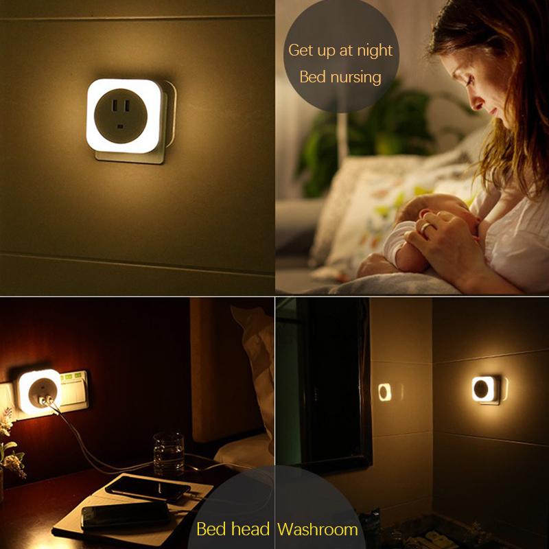 Светодиодный ночник с двойным USB-зарядным разъемом, сенсорная розетка EU/US, защита глаз, для дома, кровати, интерьера спальни, ночник