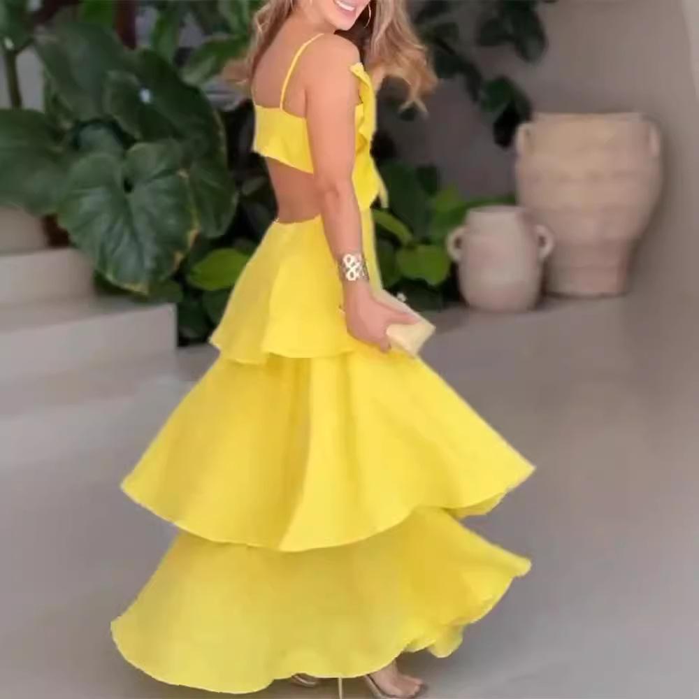 Сексуальное элегантное ажурное вечернее платье с оборками, летнее цветочное облегающее длинное платье, модная шикарная милая пляжная одежда с открытой спиной