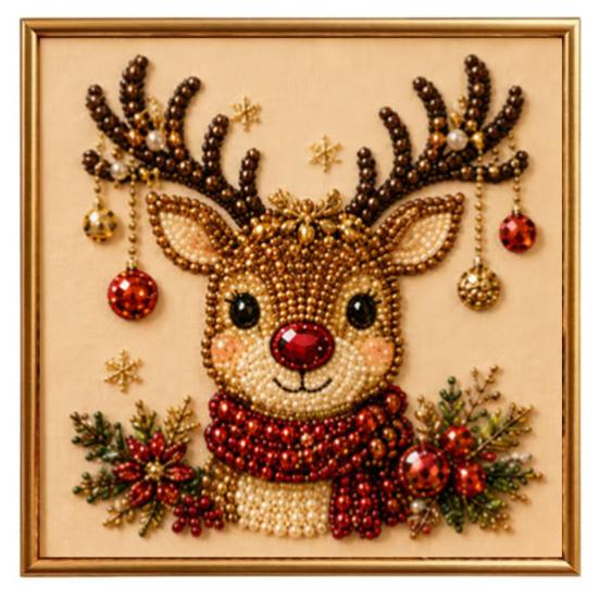 Sparkling 3D Painting Canvas DIY Christmas Faux Pearl Art Kit with Frame, Santa Stress Relief Crafting Activities Beads Craft for Adults Beginner,