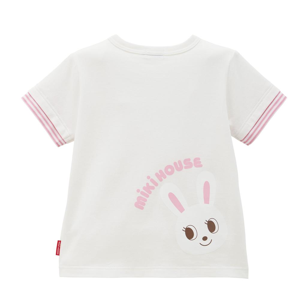 MIKI HOUSE Short Sleeve with Rabbit T-Shirt Logo, Girls, Baby, Kids, Children's Clothing, 80cm, White, 10-5254-689