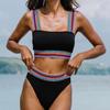 Женский раздельный купальник сплошного цвета бикини комплект из двух частей с высокой талией цветной эластичный ремешок купальник