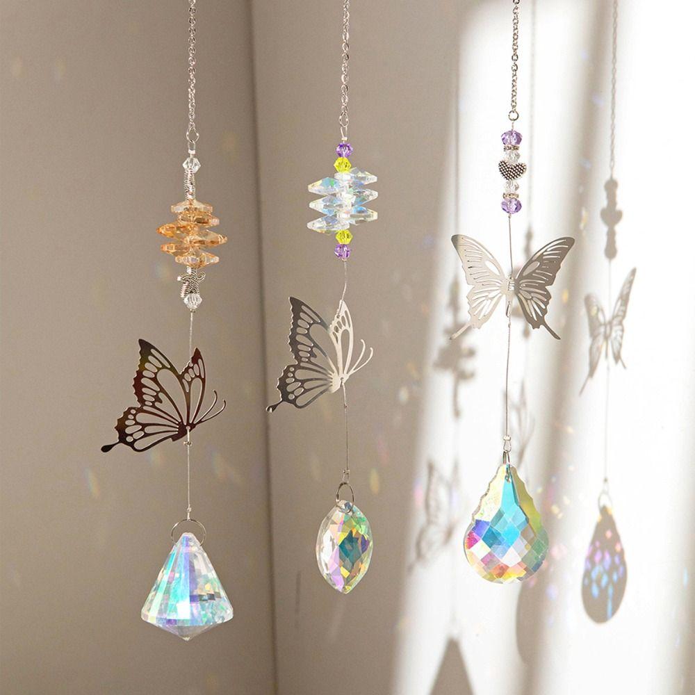 7Pcs Coloured Crystal Suncatcher Hanging Light Collection Pendant Wind Chime Landscape