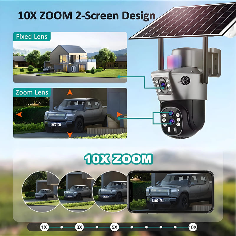 LS VISION Solar Outdoor Surveillance Camera 4G Sim 6K 12MP Three Lens 10 Digital Zoom Wireless Cctv PTZ IP66 Security Solar Panel Cameras