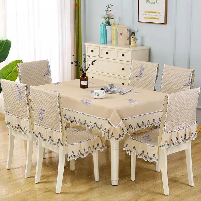 Волнистый кружевной чехол на стул с цветочным узором, утолщенная тканевая подушка для обеденного стола, европейский стиль, большой скатерть с цветком, чехол на стул