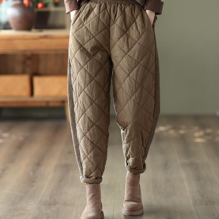 Сэндвич-хлопок утолщение литературный ретро женские зимние хлопковые брюки эластичный пояс завязывающиеся на шнурок брюки-шаровары теплые брюки