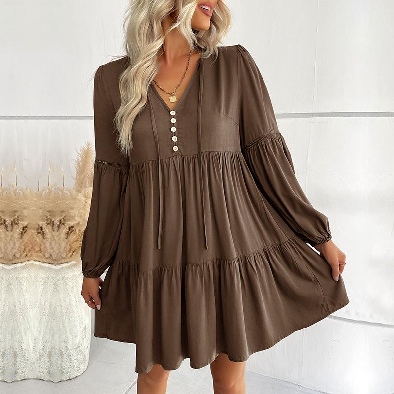 Women's Long Sleeved Autumn Solid Color Patchwork Dress