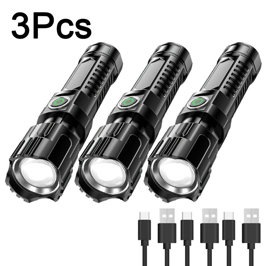 USB Rechargeable LED Flashlight Torch Zoom Flashlights Outdoor Super Bright Camping Lamp Night Fishing Portable Emergency Light