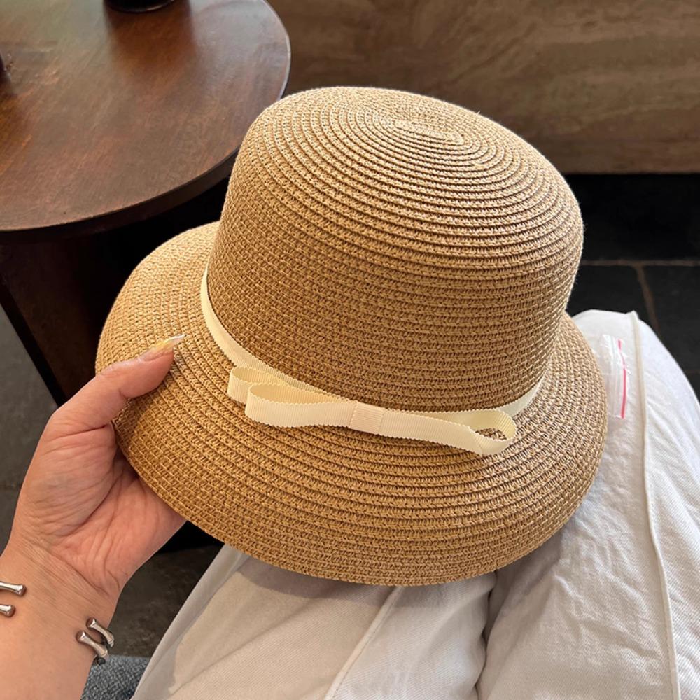 Beach Bow Straw Cap Hepburn Visor Basin Cap New Bucket Sun Hat  Travel