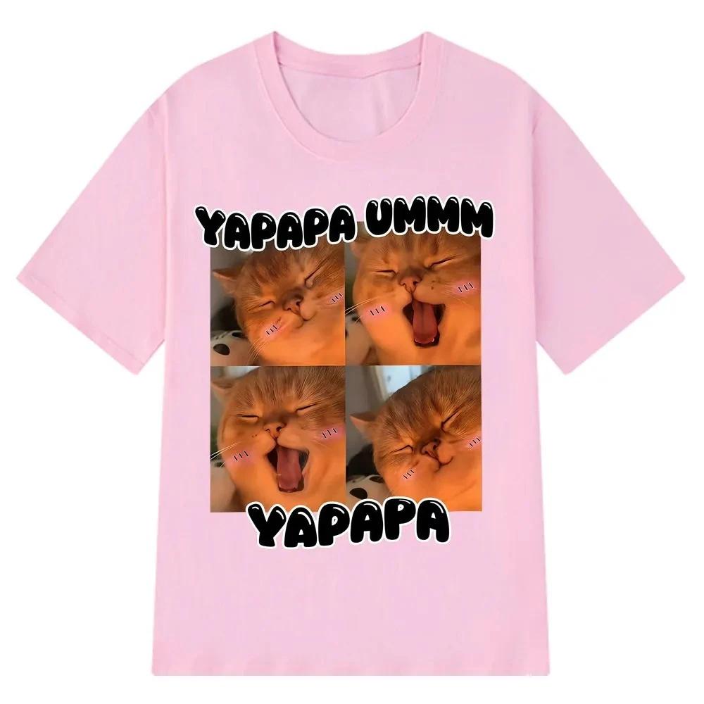 Yapapa Хммм Забавная и Милая Футболка с Эмодзи Кошки для Женщин, Модная Повседневная Футболка, Футболка с Коротким Рукавом в Стиле Харадзюку