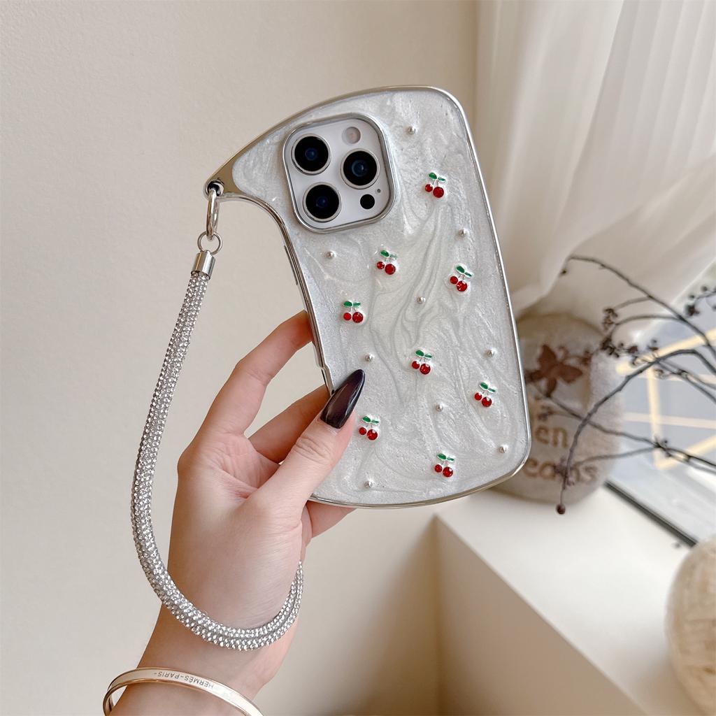 Жемчуг и Вишня Наплечный Чехол для Телефона для Серии iPhone 12-17 — Блестящий Регулируемый Ремешок, Свежий Летний Дизайн