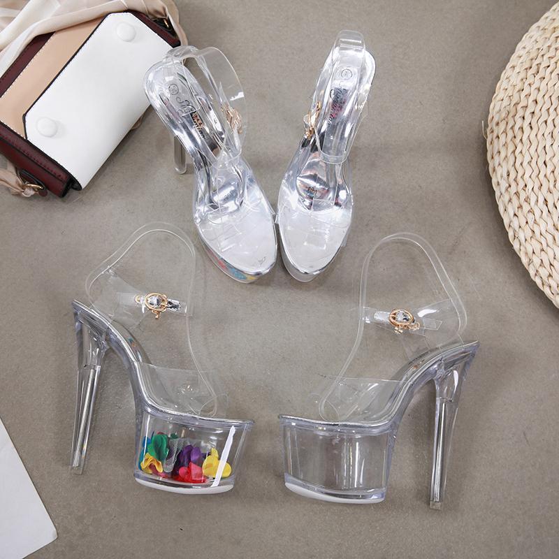 Босоножки на очень высоком каблуке-шпильке, женские прозрачные туфли с кристаллами, серия 181 для ночного клуба, каблук 17 см, платформа 10 см LFD