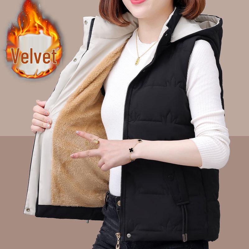 Женский хлопковый жилет с флисовой подкладкой, укороченного стиля для осени/зимы 2024, идеально подходит для мам среднего возраста и миниатюрных фигур