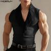 Men V Neck Sleeveless Ruffled Casual Texture Tank Tops