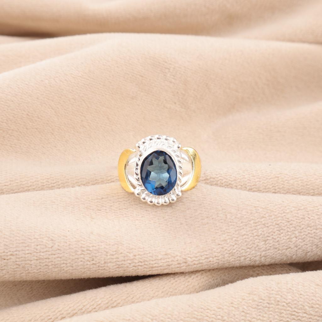 London Blue Topaz Gemstone 925 Sterling Silver Jewelry Statement Ring For Women RR-61-10
