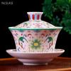 WSHYUFEI Фарфор Цзиндэчжэнь Гайвань Изысканная Чайная Чаша с Подставкой и Крышкой, Набор Керамика Ручной Работы Посуда для Чая 280 мл