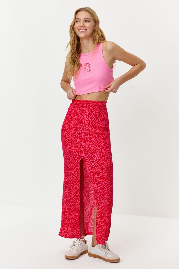 Women's Fashion Black Slit Detailed Fish Shape Maxi Length Woven Skirt