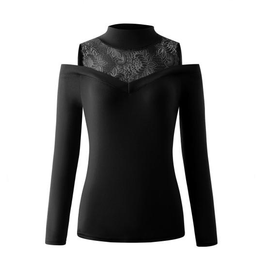 Модный женский пуловер с кружевной лоскутной рубашкой с открытыми плечами и длинными рукавами