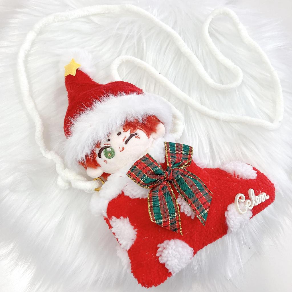 Christmas Stocking & Santa Hat Set for 10cm Plush Toy, Kigurumi Accessories, Otaku Activities, Doll Mascot, Kpopdoll Costume [Used]