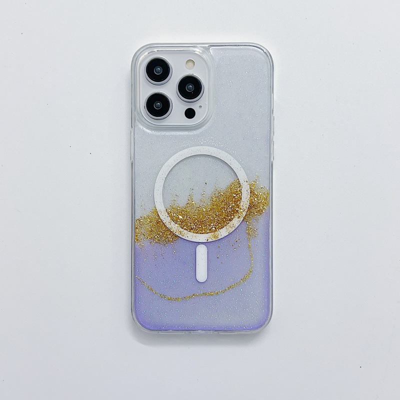 Чехол iPhone15ProMax/14pro/13/12 прозрачный TPU с клеем Quicksand Gold Foil на магнитной присоске
