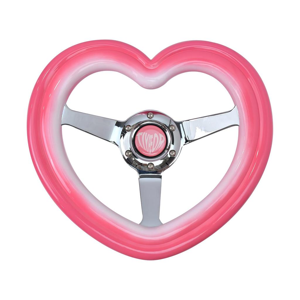 TIYPEOR Car Steering Wheel, 13" 320mm, Pink and White Gradient Heart Design, Electroplated with Bracket, for Car Tuning, Racing, and Simulators