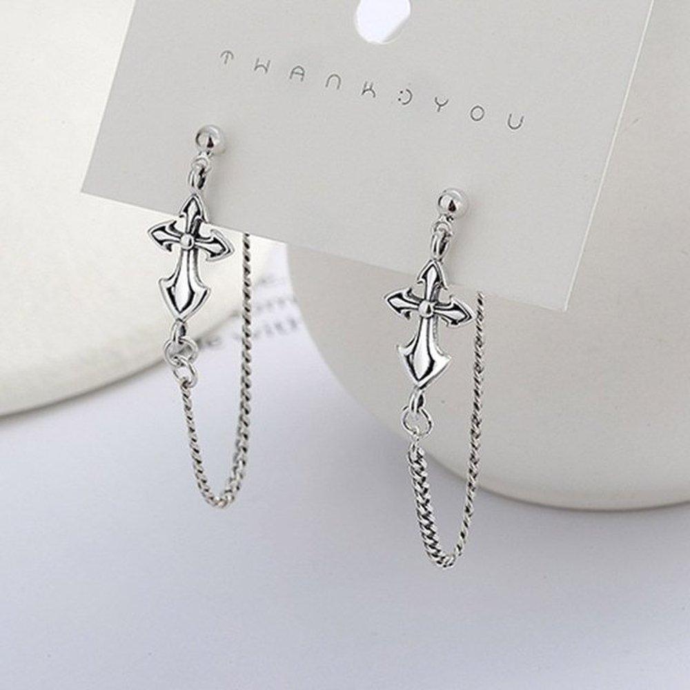 High-quality 925 Sterling Silver Earrings, Locket Cross Chain, E020, Cross Earrings, Women's Earrings, Silver Earrings (Wfgjeqn)