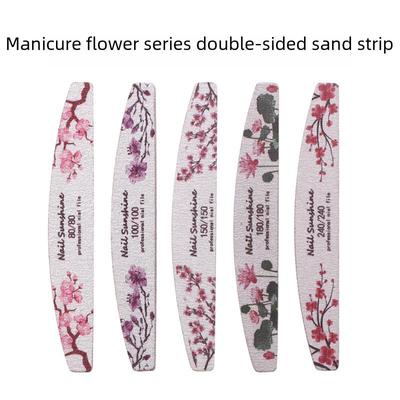 Популярная пилка для ногтей с цветочным узором в форме полумесяца - износостойкие шлифовальные полоски