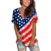 Summer V-neck 3D American Flag Printed Top Fashionable Casual Short Sleeved Women's T-shirts