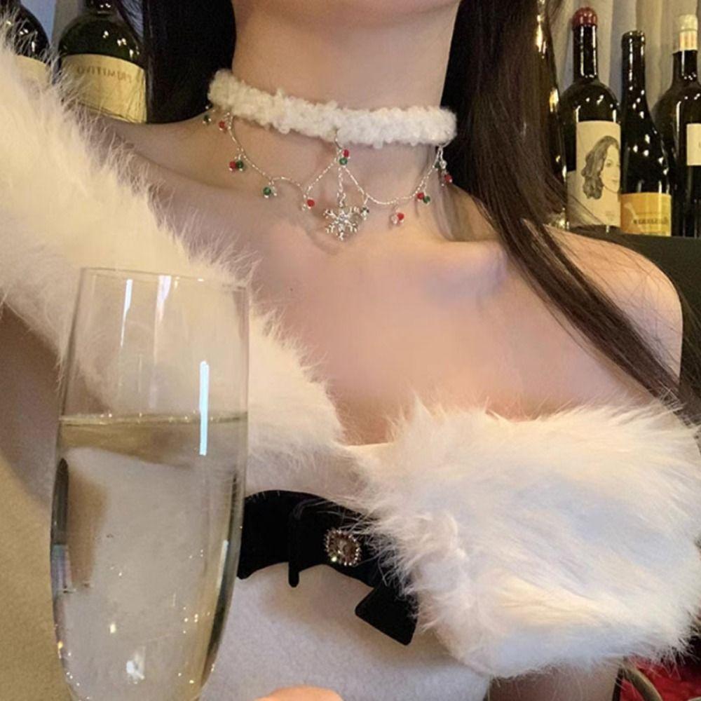 Santa Claus Snowflake Rhinestone Necklace Christmas Tree Xmas Clavicle Chain Women