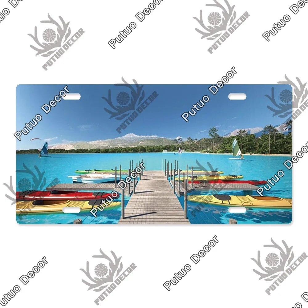 Putuo Decor Beach Licenses Plate Vintage Tin Sign Plaque Metal Car Plate for Living Room Door House Home Wall Art Decor
