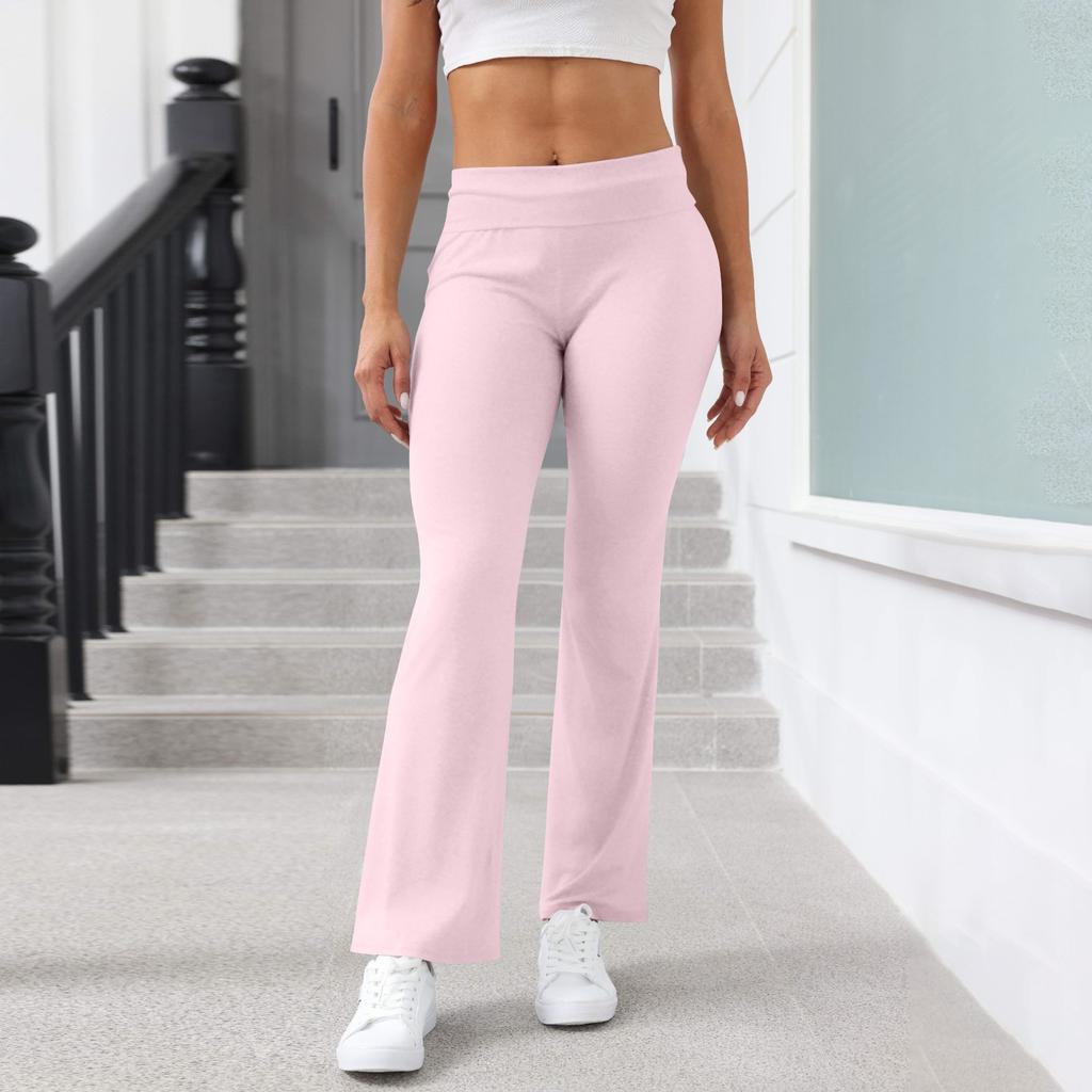 Women's Fashion Solid Color Slim Fit Slim Reverse Waist Low Waist Elastic Waist Flare Pants