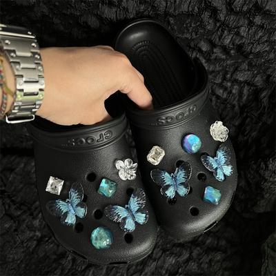 Аксессуары для пещерной обуви DIY, Тушь, Акрил, Кисточка-бабочка-цветок, Стразы, Съемная обувная пряжка, Аксессуары для обуви-цветы, Аксессуары