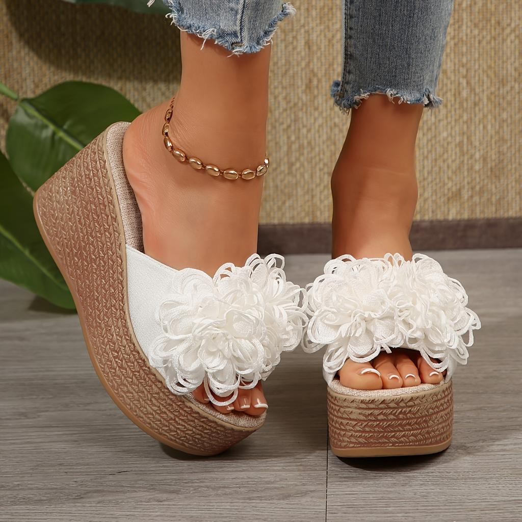Elegant Floral Embellished Wedge Sandals for Women