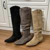 Винтажные женские западные сапоги до колена, модные плиссированные длинные ботильоны, лаконичная обувь на низком квадратном каблуке