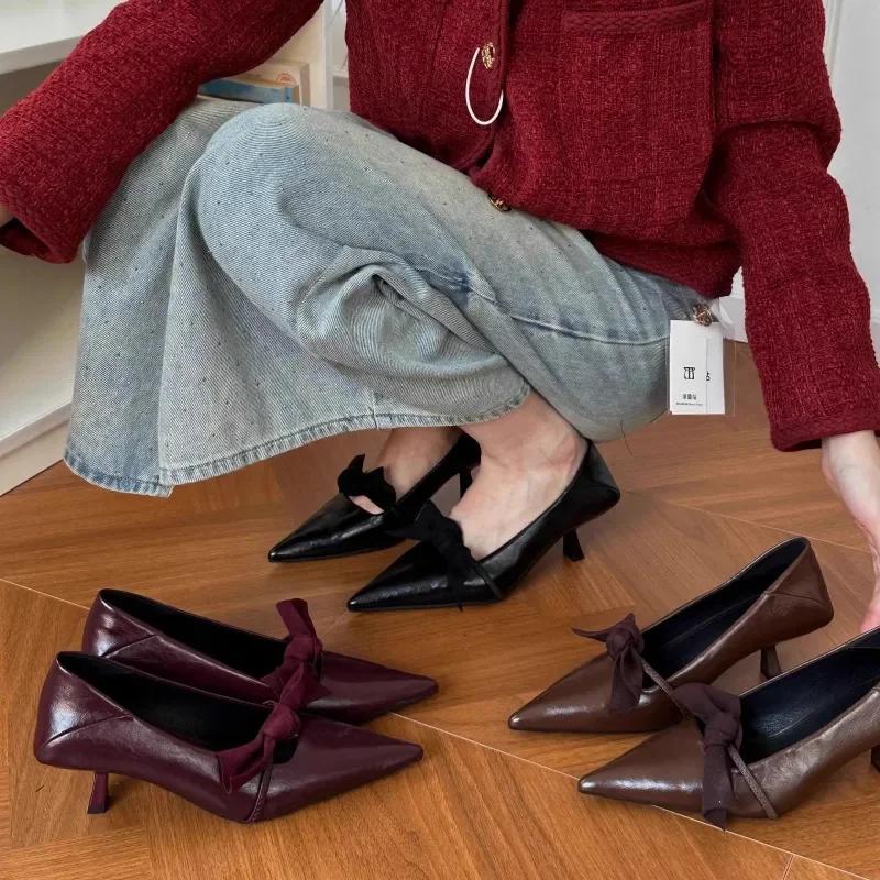 Women Sexy Bow High Heels Pointed Party Shoes Shallow Mouth One Kick Stilettos Women Heels Fashion Wedding Shoes Styles Designer