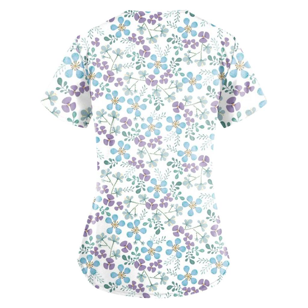 Женская мода с v-образным вырезом, короткими рукавами и карманами, топы с принтом