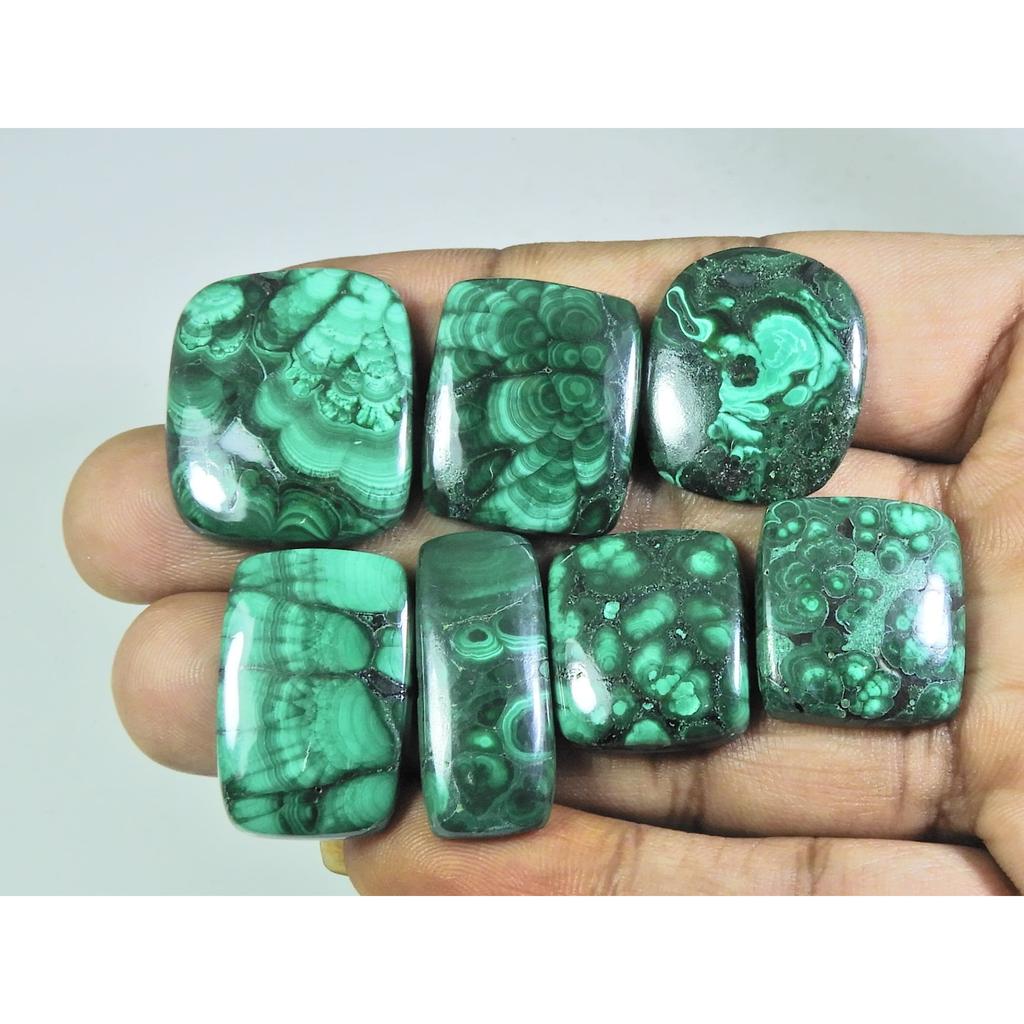 195Cts.Natural Green Malachite Ring Size Octagon Cabochon Gemstone 07Pcs Lot C-260