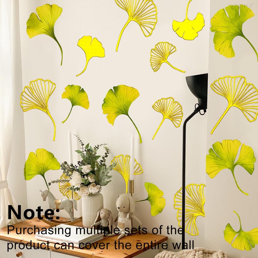 Tj11045 Hand-Painted Green Plant Ginkgo Biloba Leaf Bronzing Wall Sticker Decoration Children'S Room Bedroom Background Self-Adhesive Wall