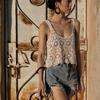 Women Vintage Crochet Cropped for Tank Top Boho Hollow Out Knitted Floral Pattern Camisole Summer Beach Sleeveless Cover Up Vest
