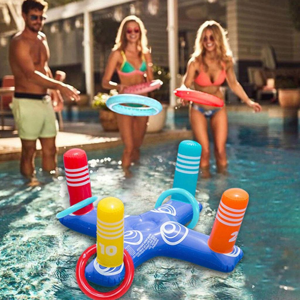 Надувной бассейн, игра в метание колец, поплавки, игрушки, игровой набор с 4 обручами и надувной водой