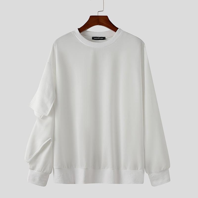 INCERUN Men Bow Knot Long Sleeve Casual Solid Round Neck Pullovers Sweatshirts