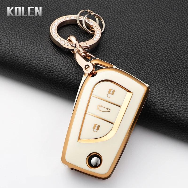 Модный чехол-брелок из ТПУ для автомобильного ключа Toyota Aygo Yaris Highlander Camry Rav4 Corolla Land Cruiser Prado Защитный брелок Чехол-сумка